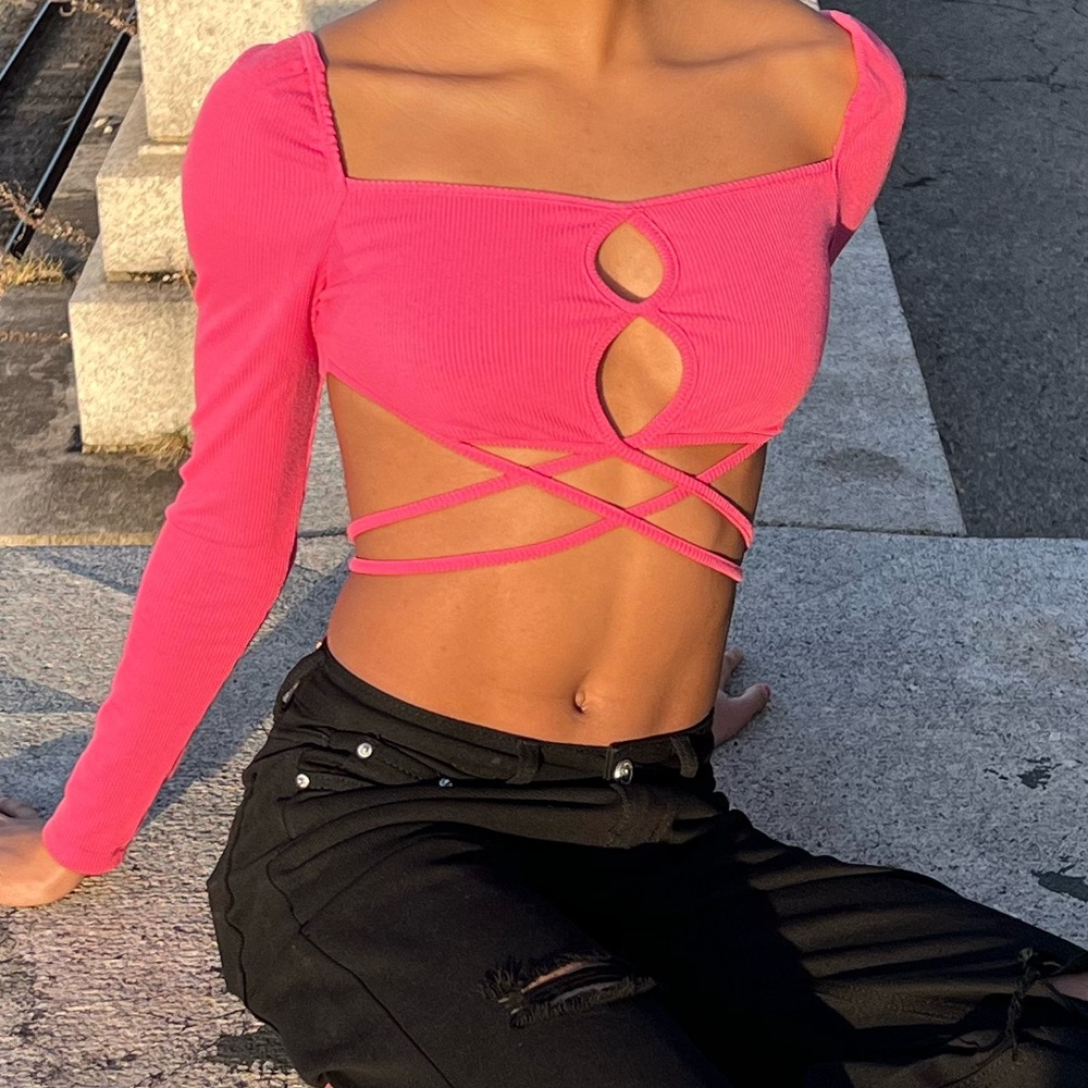 Pink long sleeved crop top
